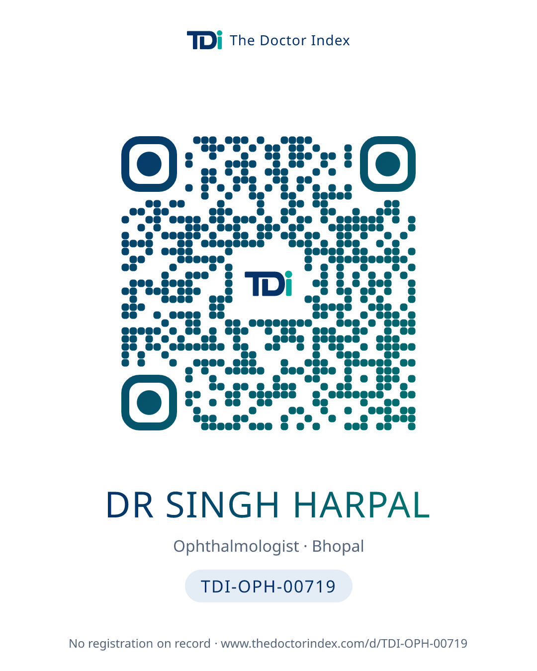 QR card for Dr Singh Harpal, TDI-OPH-00719