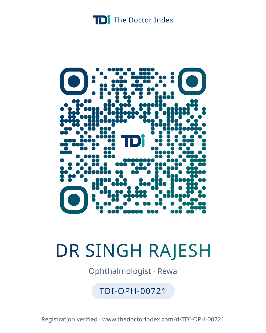 QR card for Dr Singh Rajesh, TDI-OPH-00721