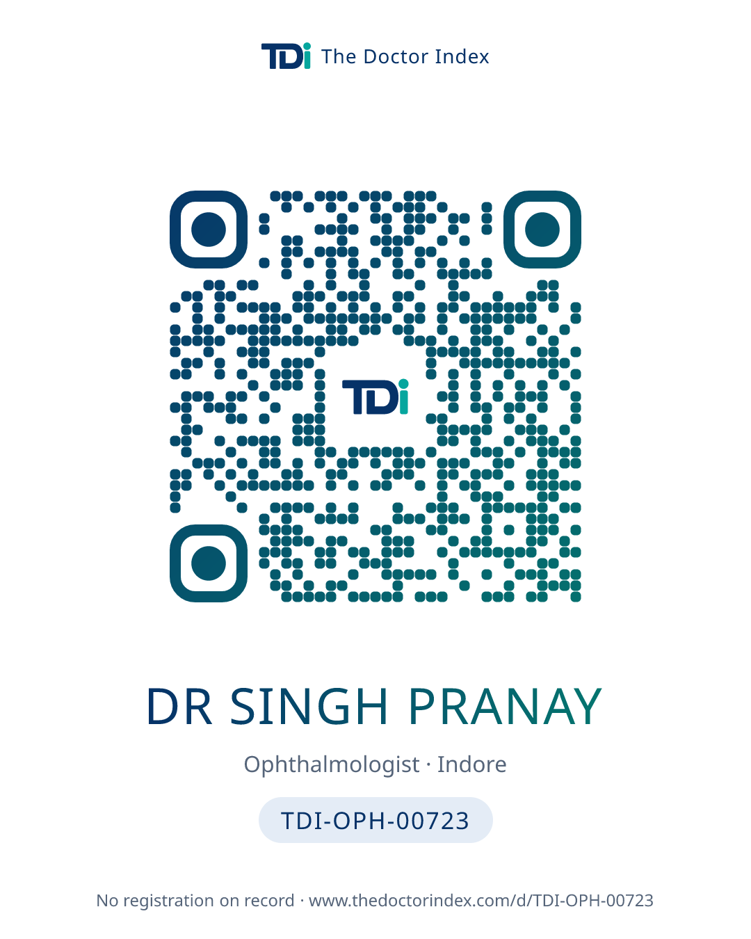 QR card for Dr Singh Pranay, TDI-OPH-00723