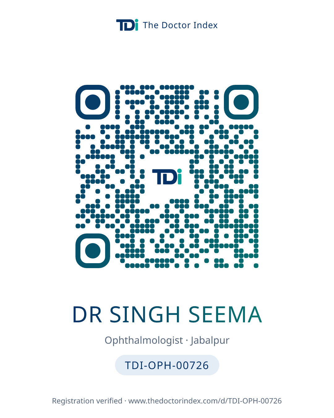 QR card for Dr Singh Seema, TDI-OPH-00726