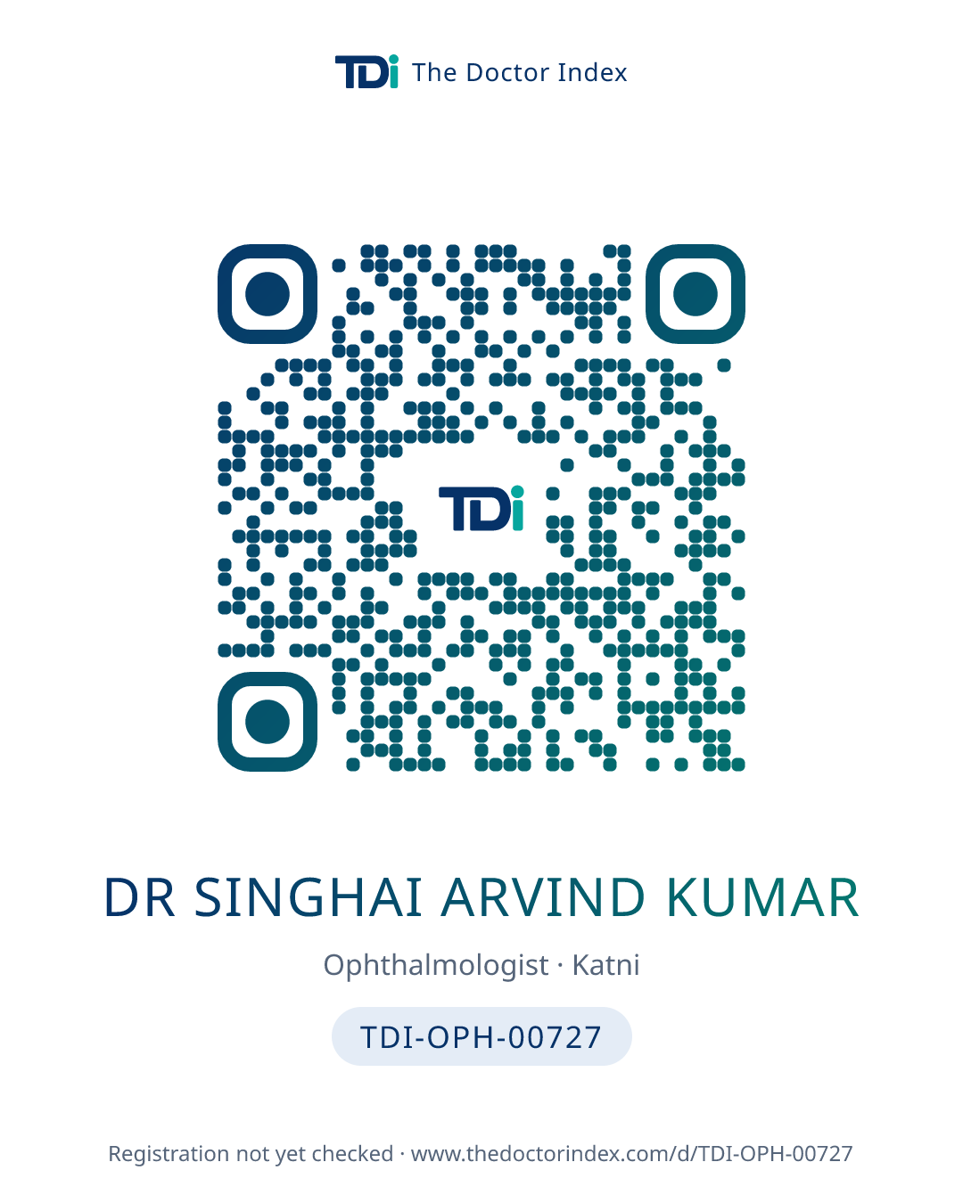 QR card for Dr Singhai Arvind Kumar, TDI-OPH-00727