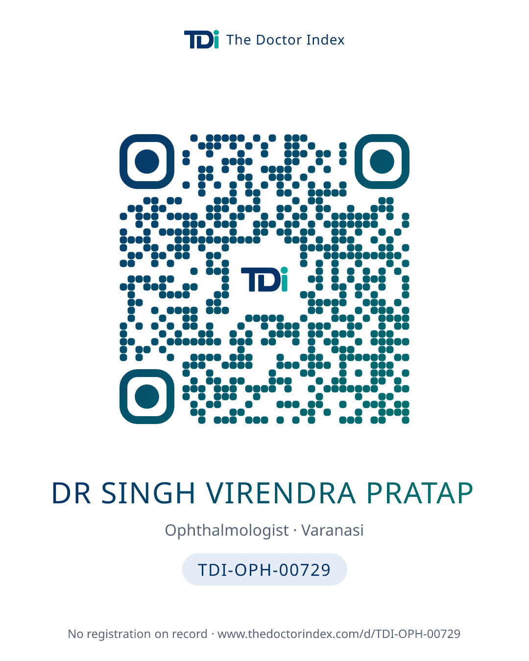 QR card for Dr Singh Virendra Pratap, TDI-OPH-00729