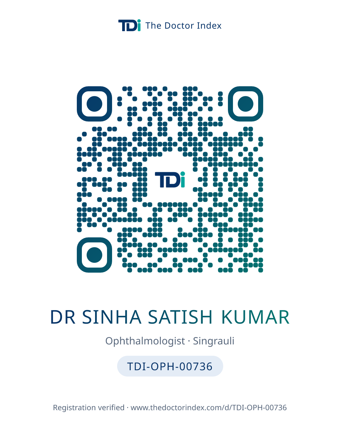 QR card for Dr Sinha Satish Kumar, TDI-OPH-00736