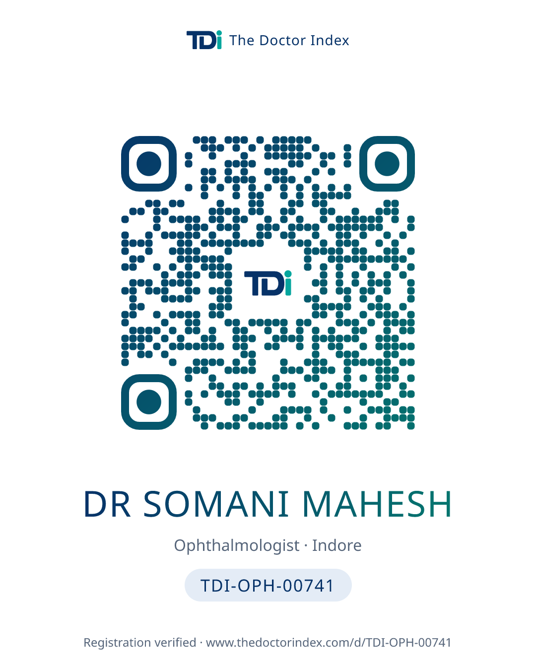 QR card for Dr Somani Mahesh, TDI-OPH-00741