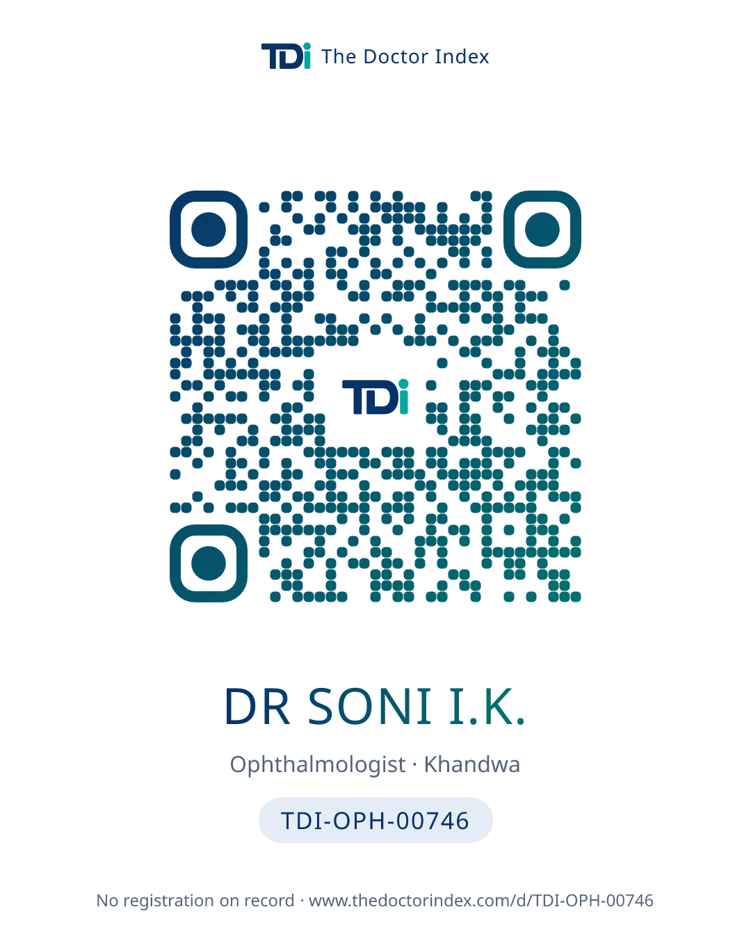 QR card for Dr Soni I.K., TDI-OPH-00746
