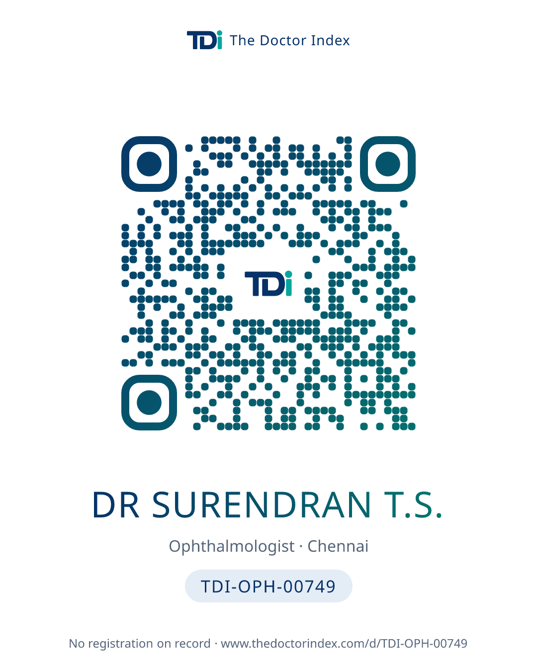 QR card for Dr Surendran T.S., TDI-OPH-00749