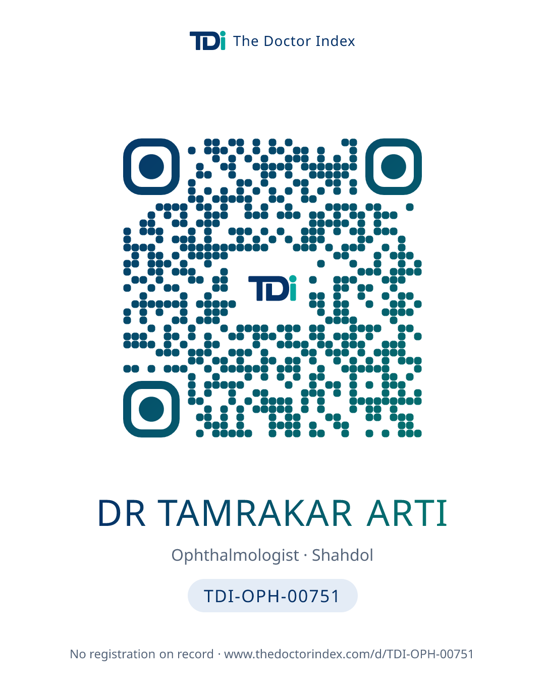 QR card for Dr Tamrakar Arti, TDI-OPH-00751