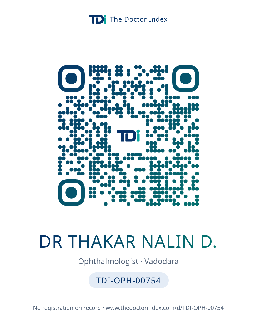 QR card for Dr Thakar Nalin D., TDI-OPH-00754