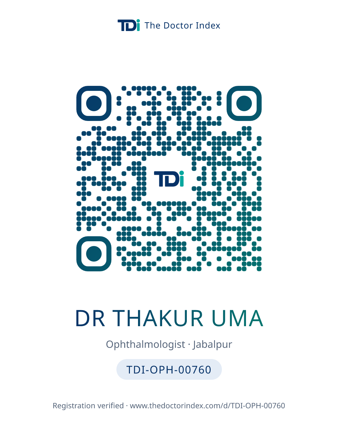 QR card for Dr Thakur Uma, TDI-OPH-00760