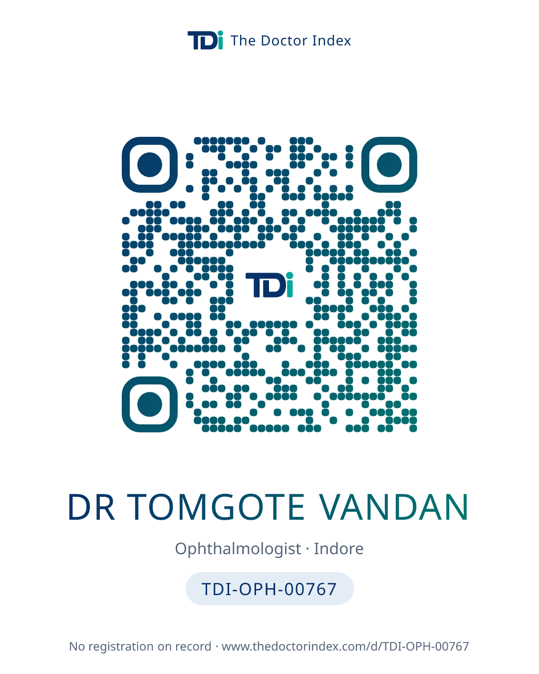 QR card for Dr Tomgote Vandan, TDI-OPH-00767