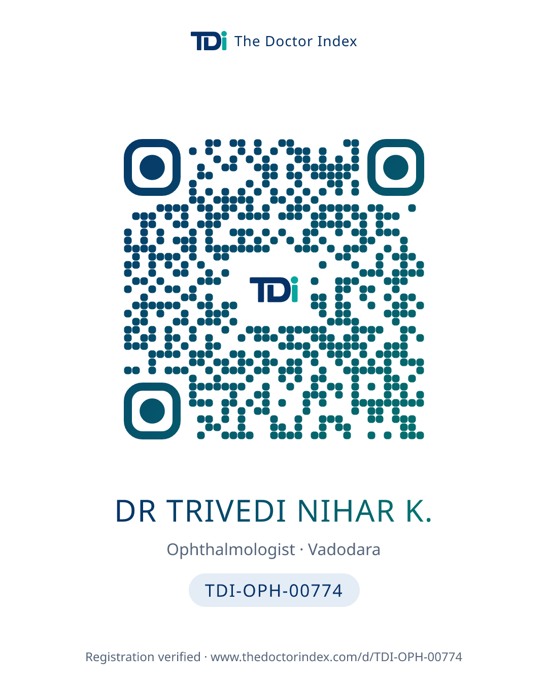QR card for Dr Trivedi Nihar K., TDI-OPH-00774