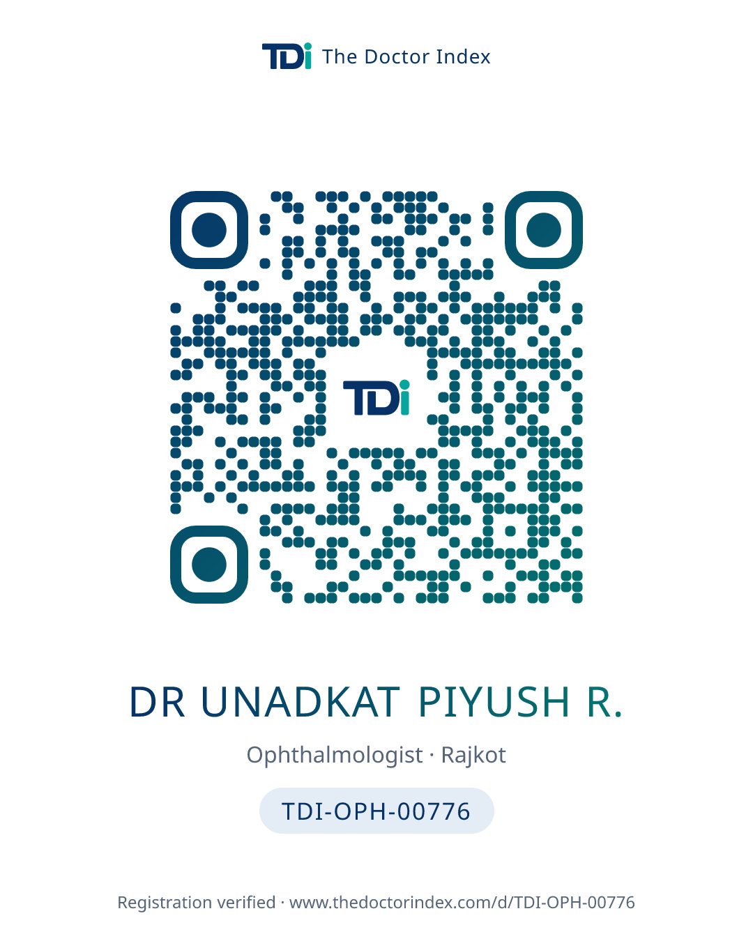 QR card for Dr Unadkat Piyush R., TDI-OPH-00776