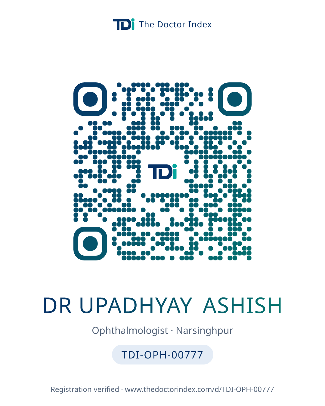 QR card for Dr Upadhyay Ashish, TDI-OPH-00777