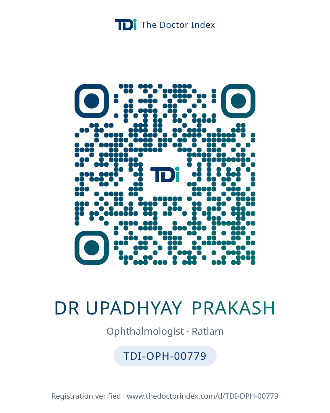 QR card for Dr Upadhyay Prakash, TDI-OPH-00779