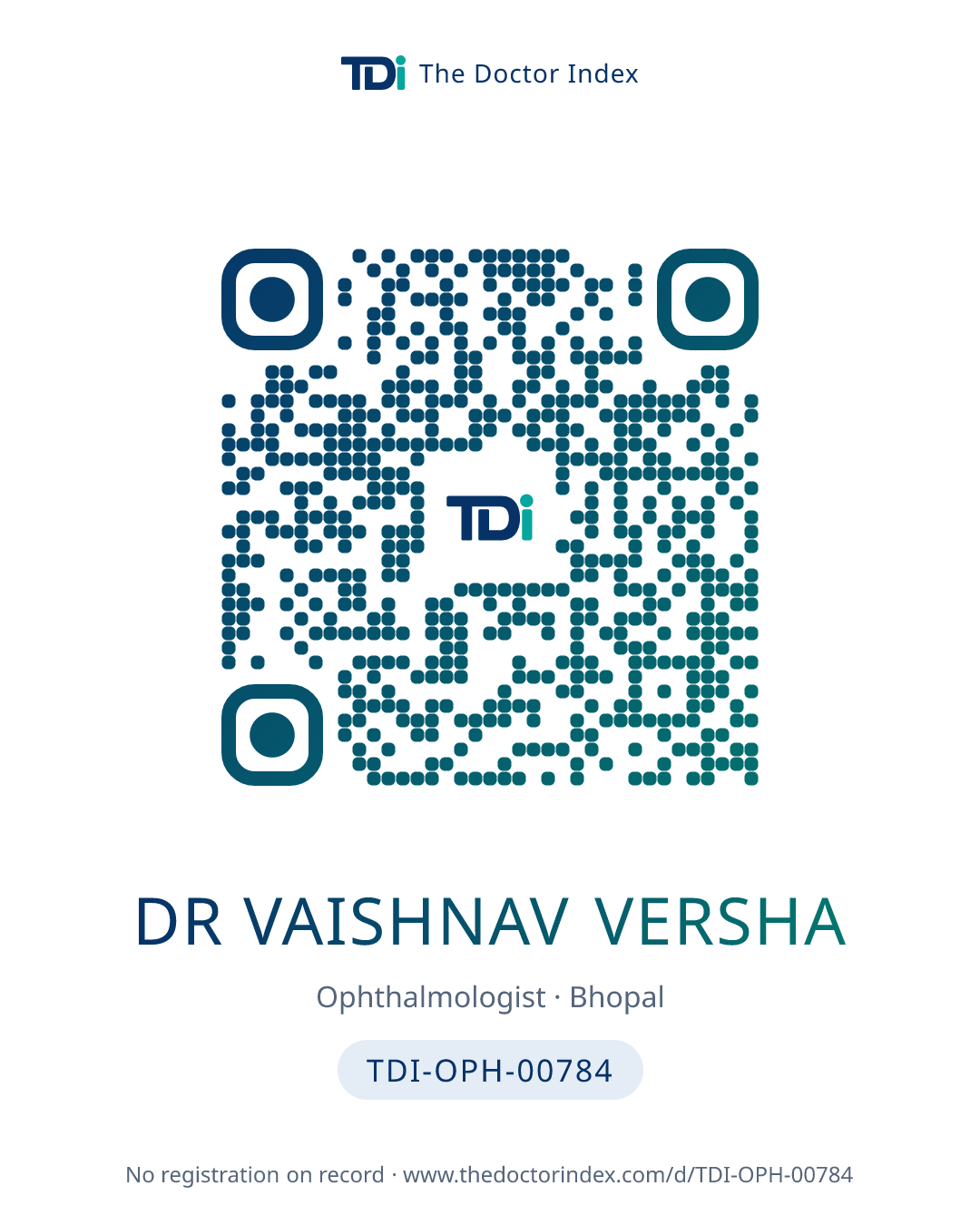 QR card for Dr Vaishnav Versha, TDI-OPH-00784