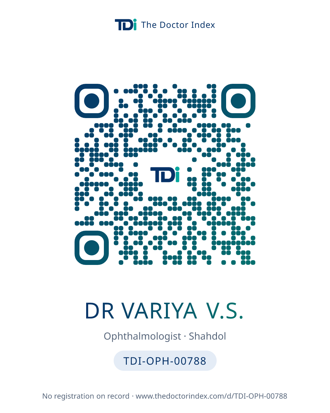QR card for Dr Variya V.S., TDI-OPH-00788