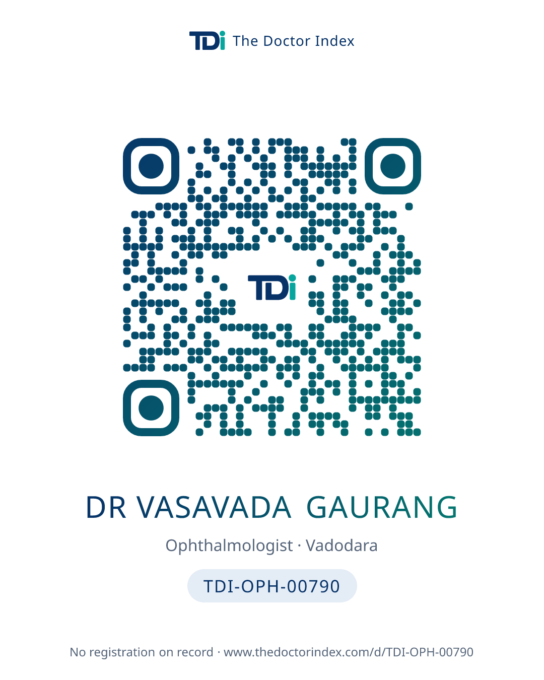 QR card for Dr Vasavada Gaurang, TDI-OPH-00790