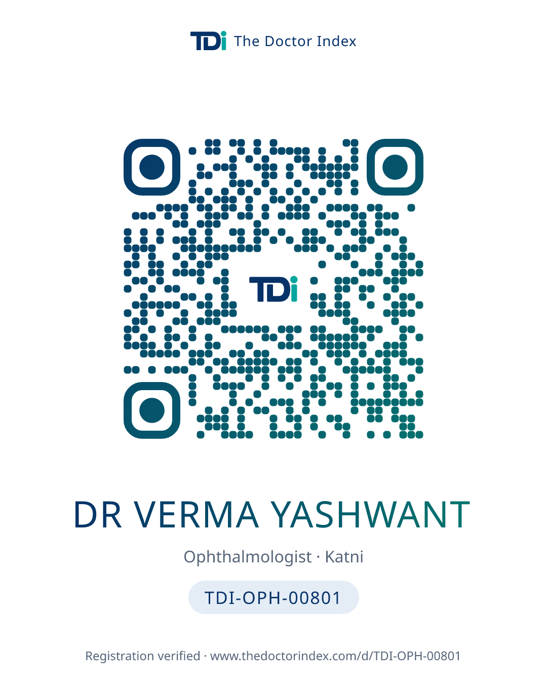 QR card for Dr Verma Yashwant, TDI-OPH-00801