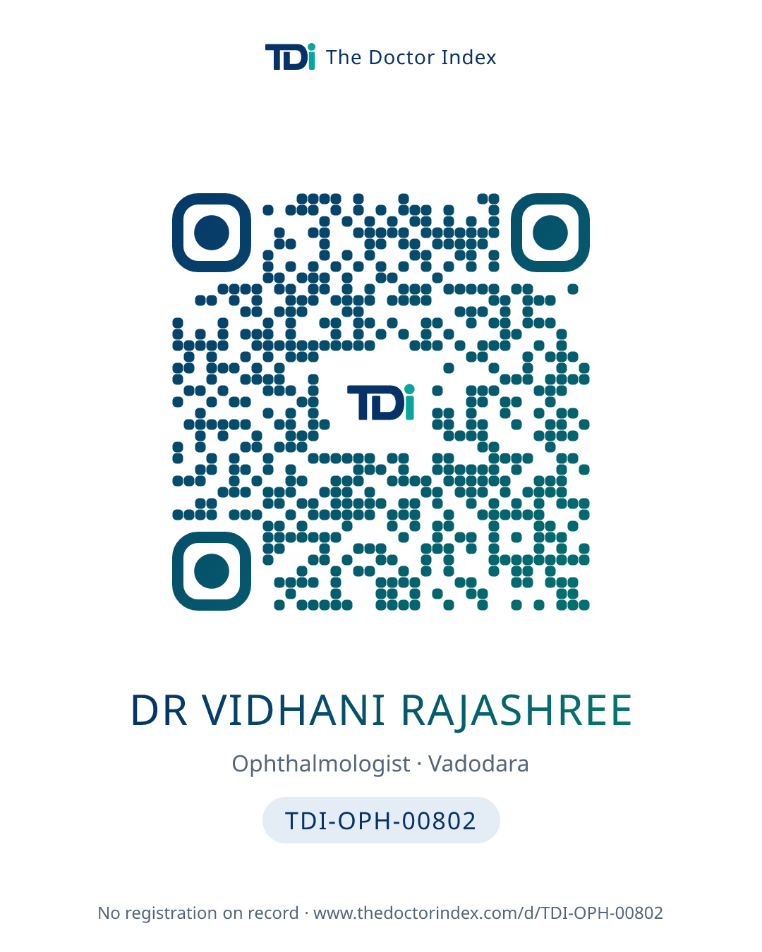 QR card for Dr Vidhani Rajashree, TDI-OPH-00802