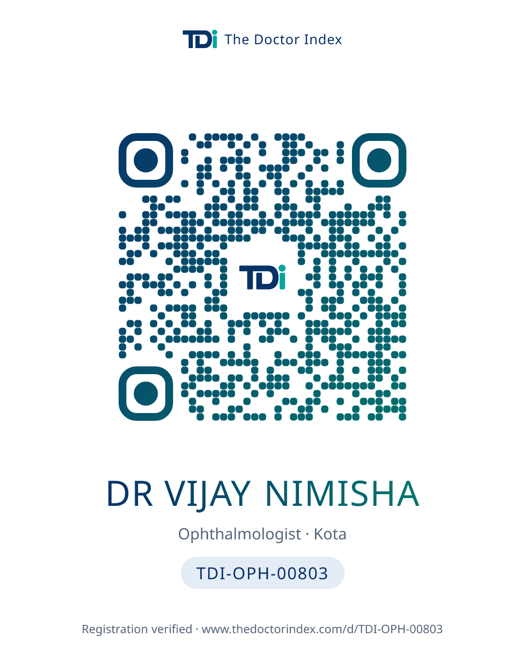 QR card for Dr Vijay Nimisha, TDI-OPH-00803