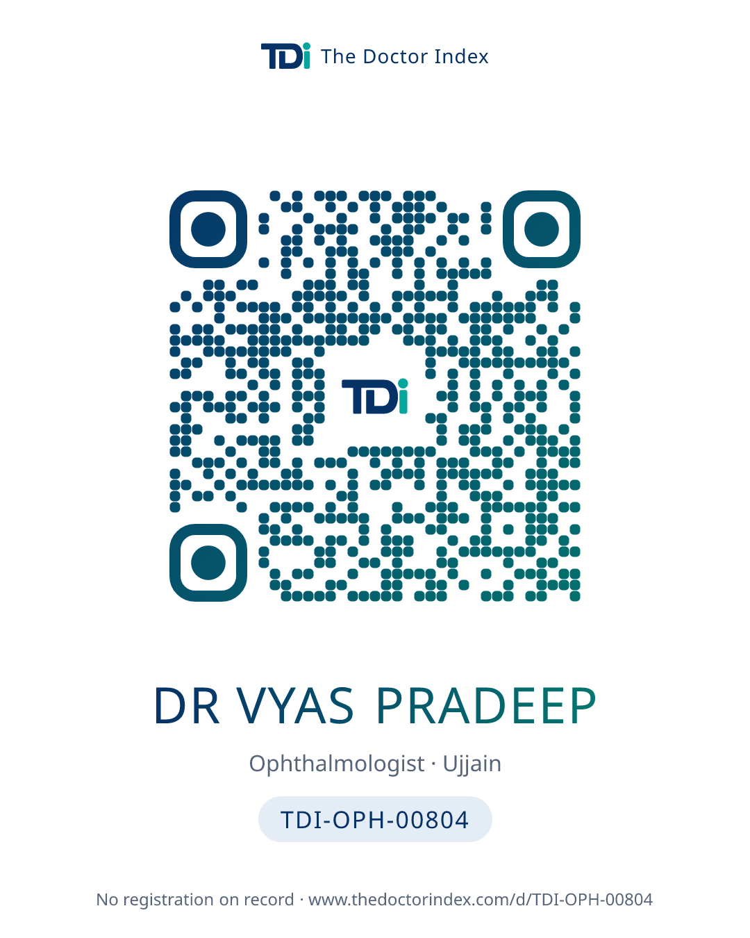 QR card for Dr Vyas Pradeep, TDI-OPH-00804