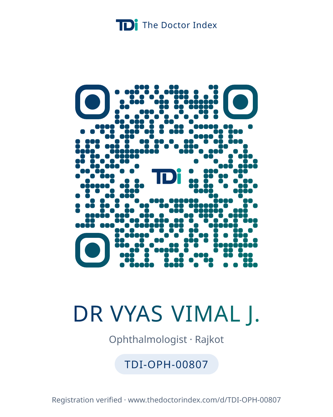 QR card for Dr Vyas Vimal J., TDI-OPH-00807