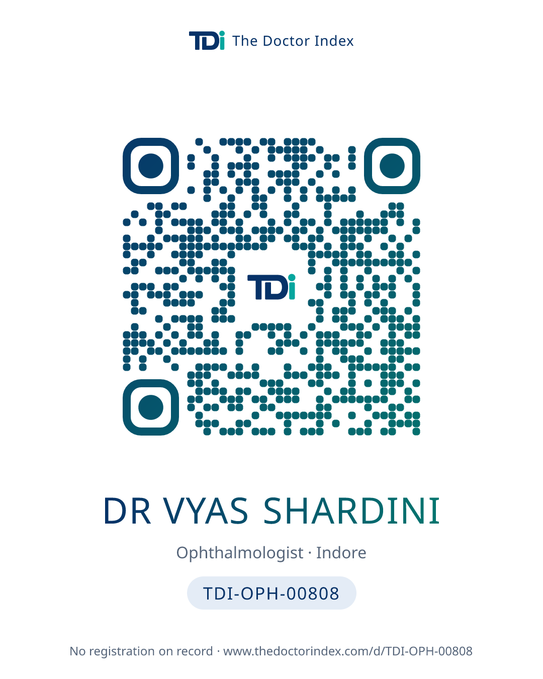 QR card for Dr Vyas Shardini, TDI-OPH-00808