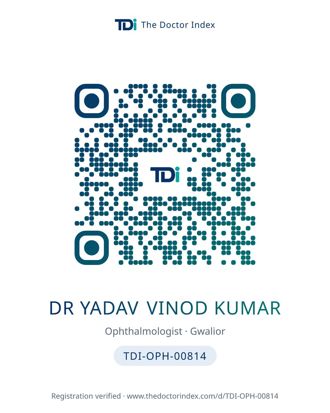 QR card for Dr Yadav Vinod Kumar, TDI-OPH-00814