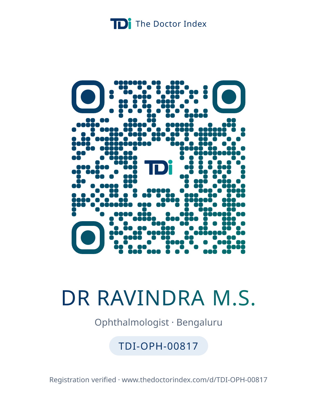 QR card for Dr Ravindra M.S., TDI-OPH-00817