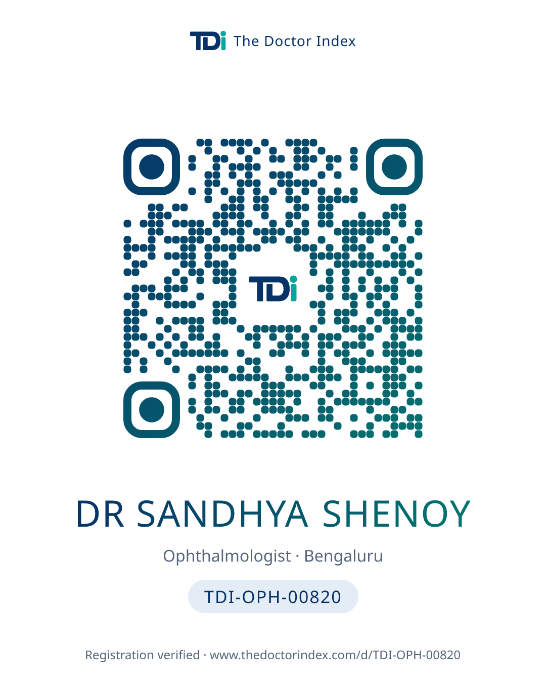 QR card for Dr Sandhya Shenoy, TDI-OPH-00820