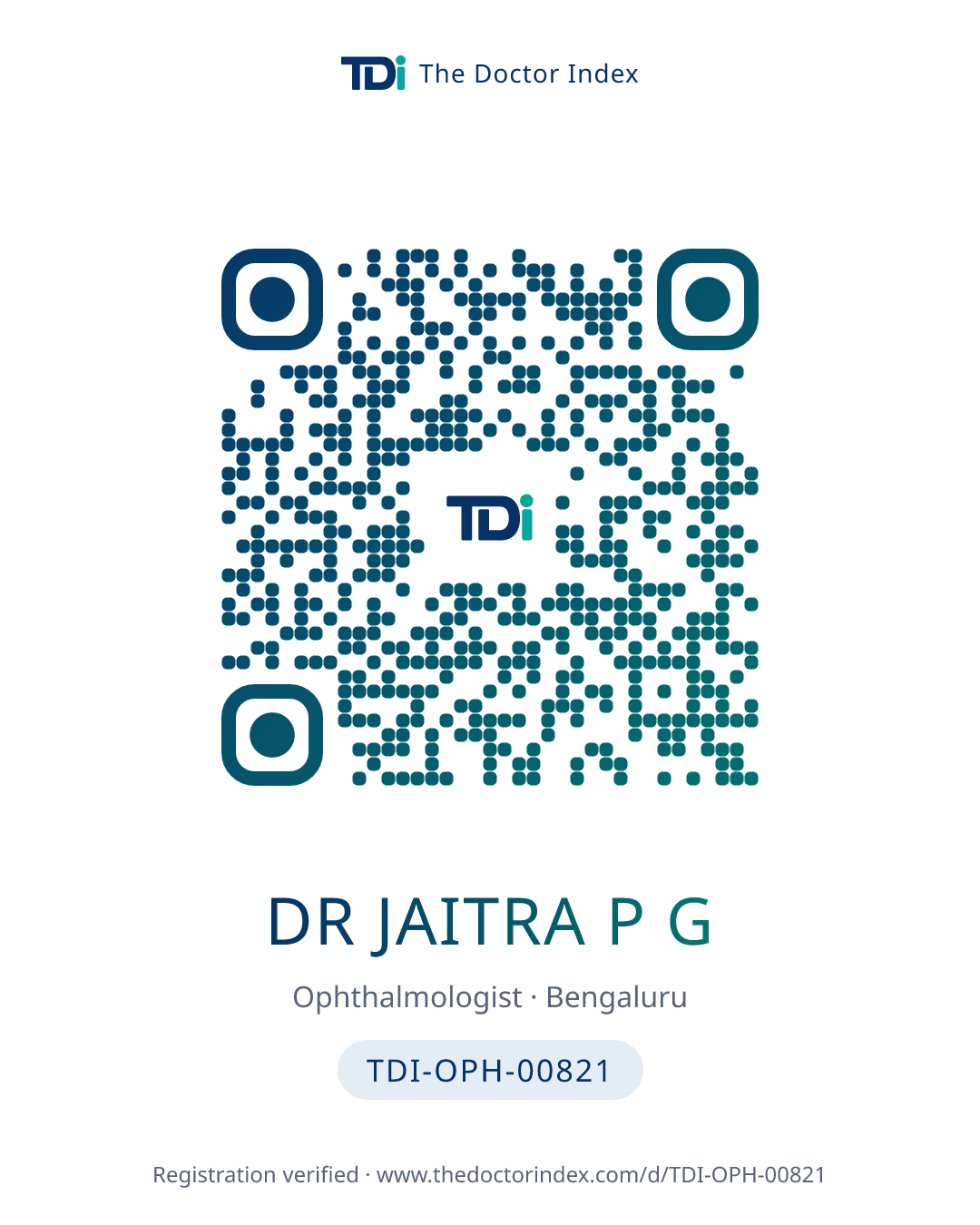 QR card for Dr Jaitra P G, TDI-OPH-00821