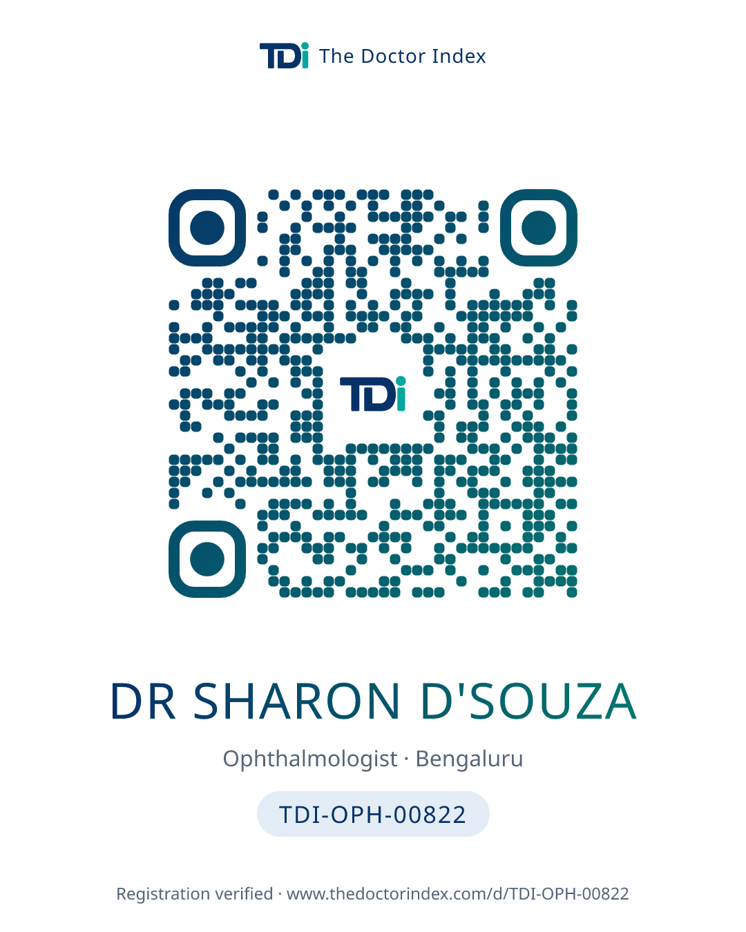 QR card for Dr Sharon D'Souza, TDI-OPH-00822