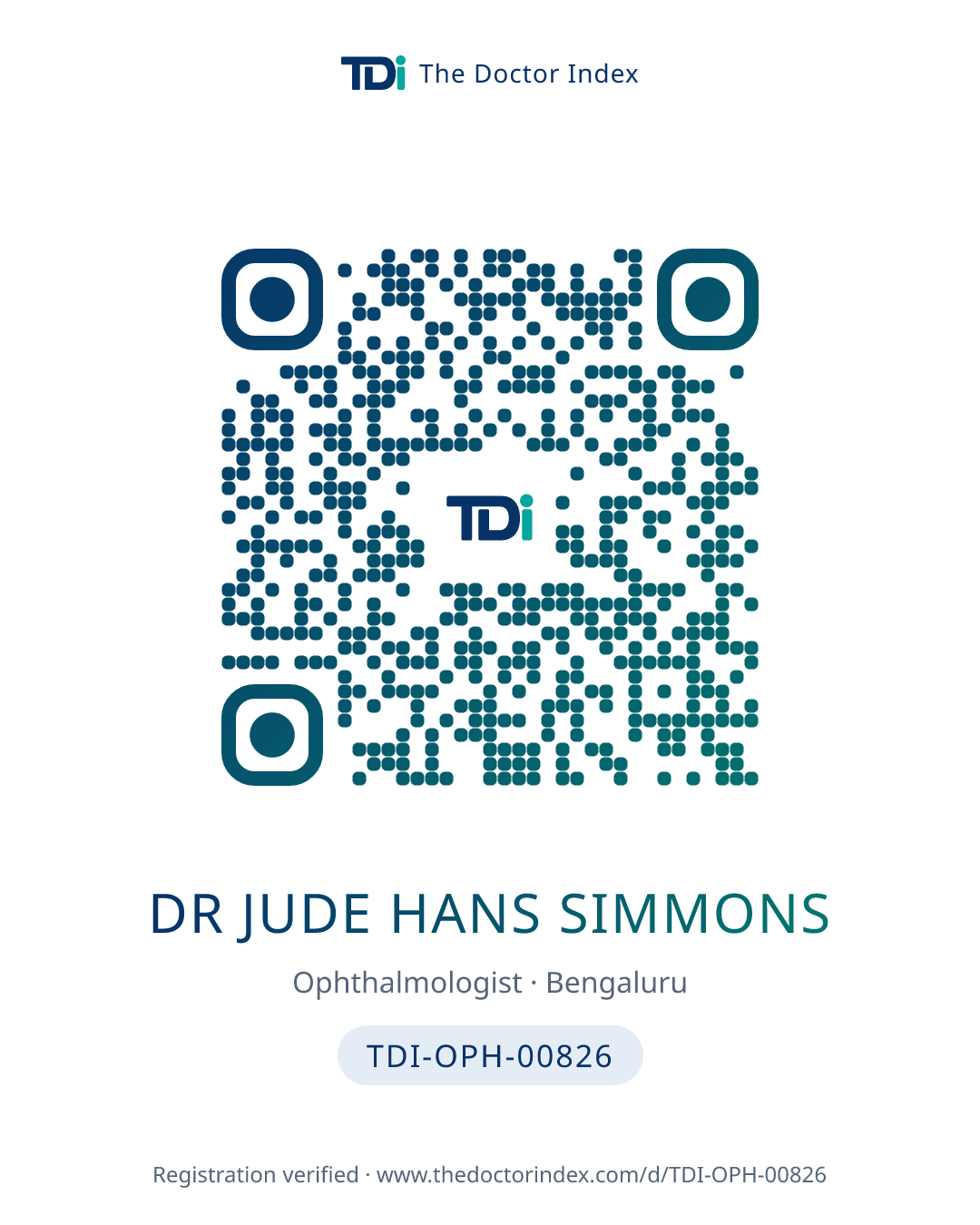 QR card for Dr Jude Hans Simmons, TDI-OPH-00826