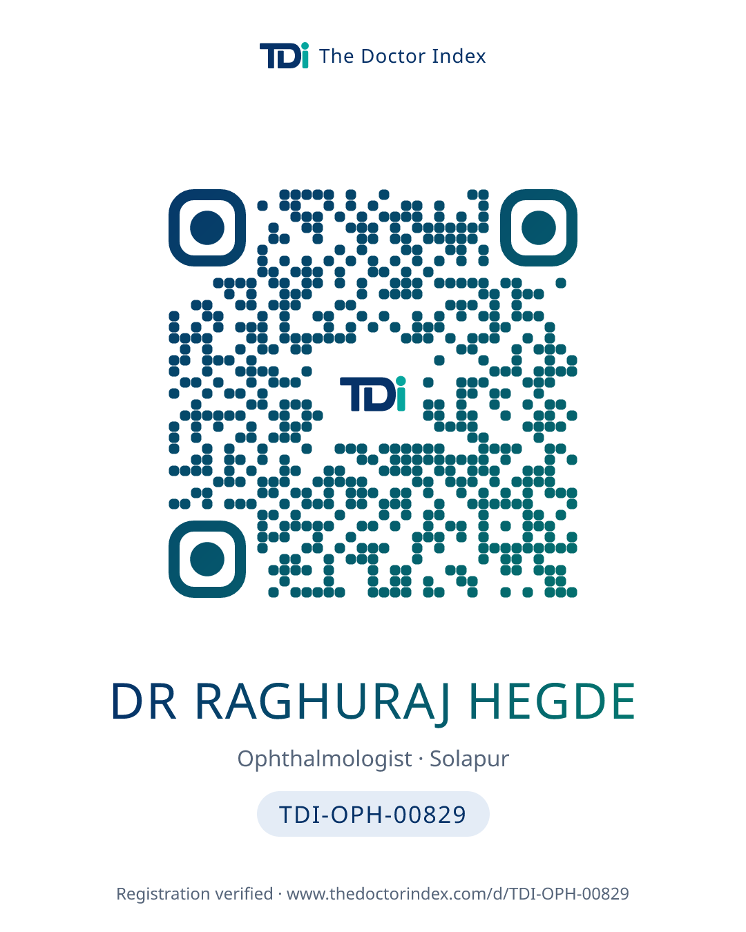 QR card for Dr Raghuraj Hegde, TDI-OPH-00829