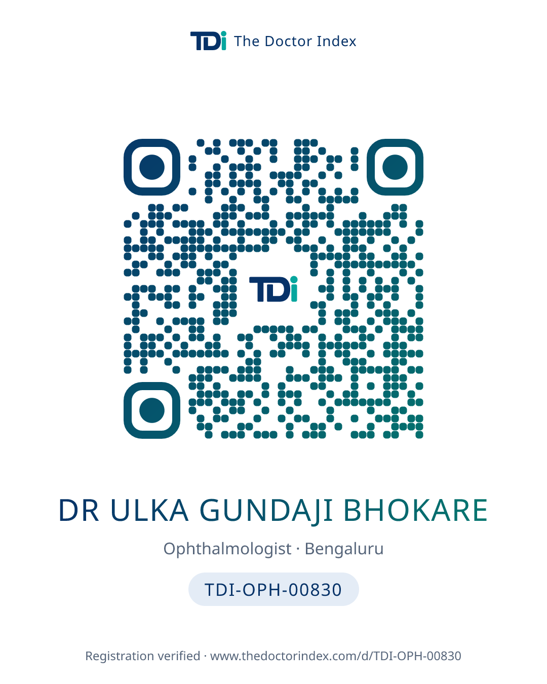 QR card for Dr Ulka Gundaji Bhokare, TDI-OPH-00830