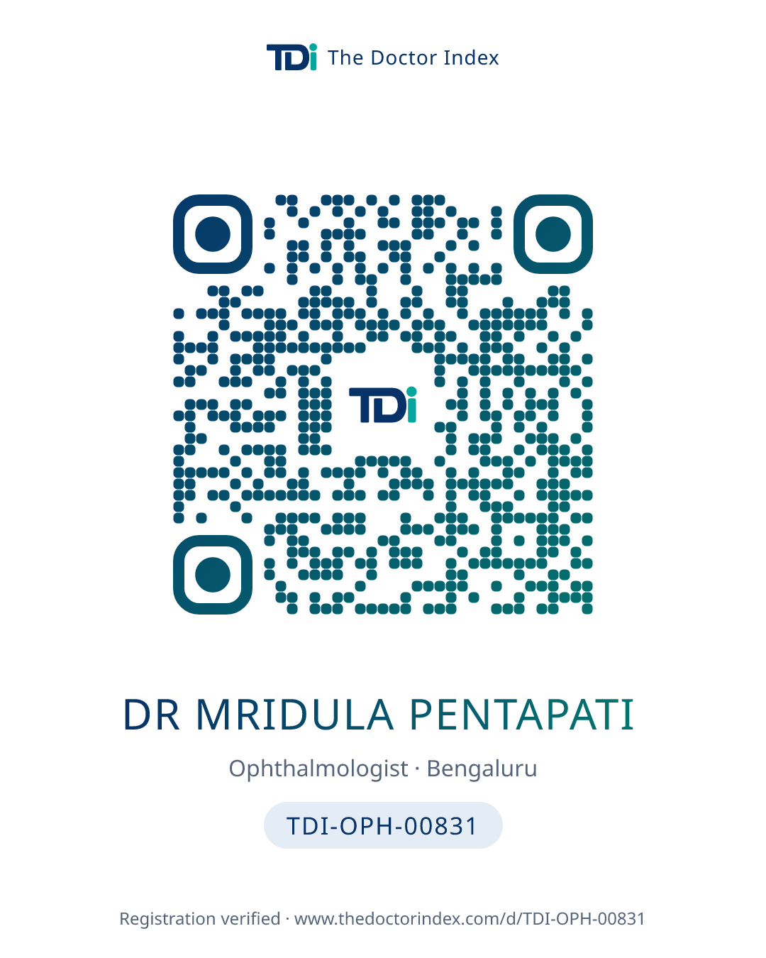 QR card for Dr Mridula Pentapati, TDI-OPH-00831