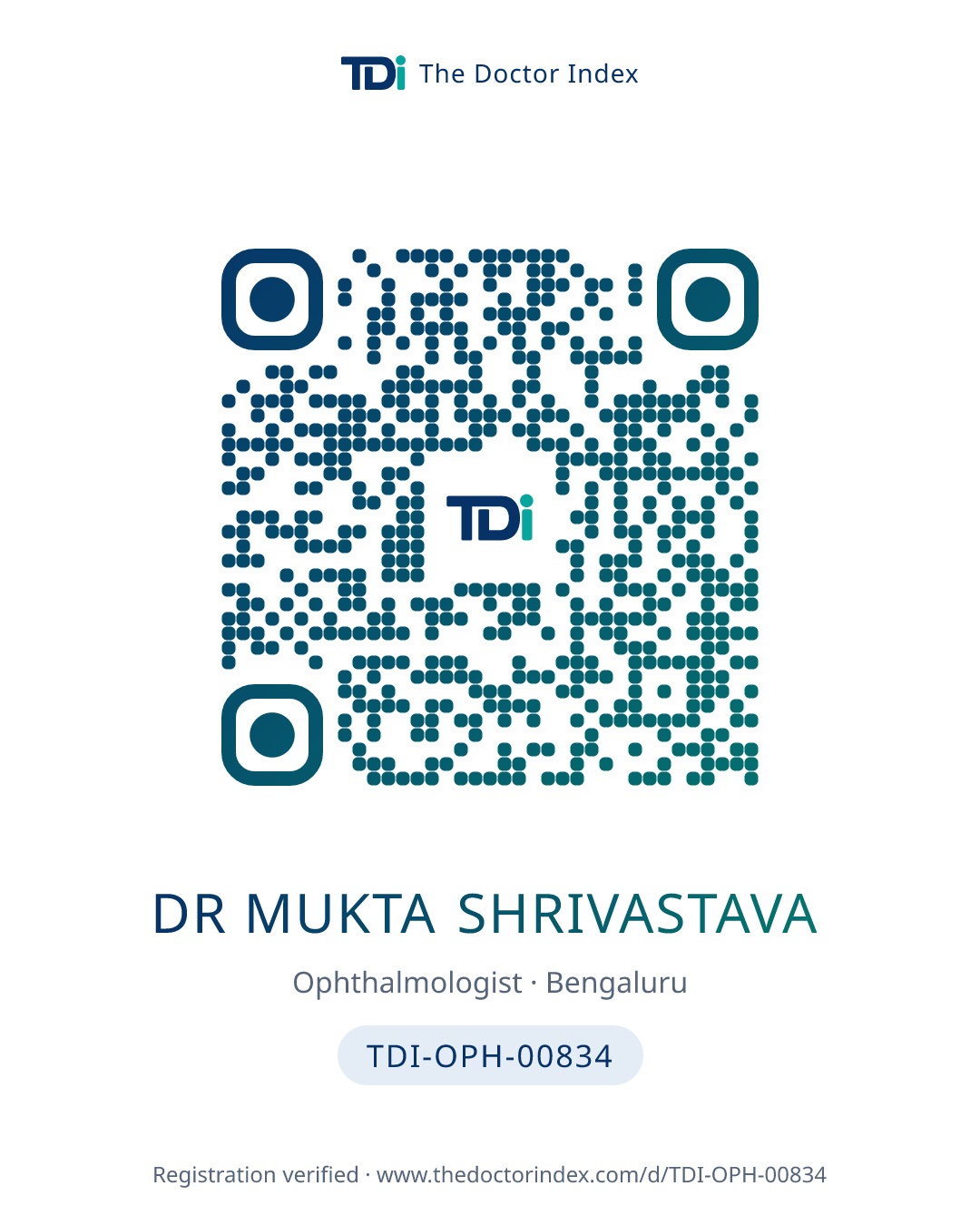 QR card for Dr Mukta Shrivastava, TDI-OPH-00834
