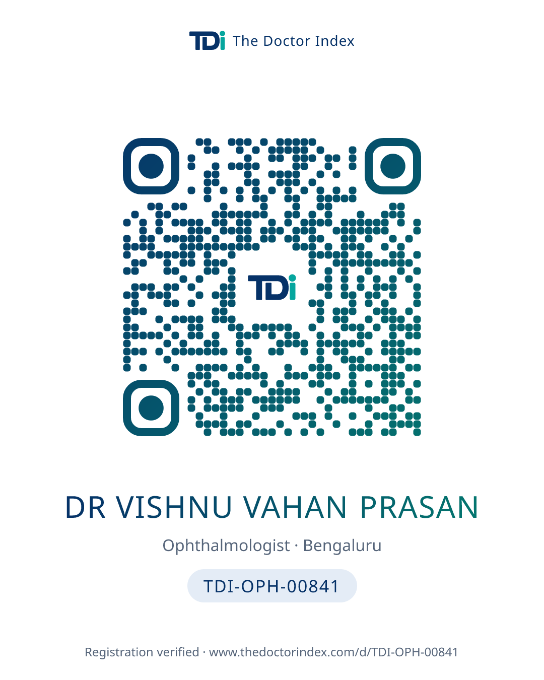 QR card for Dr Vishnu Vahan Prasan, TDI-OPH-00841