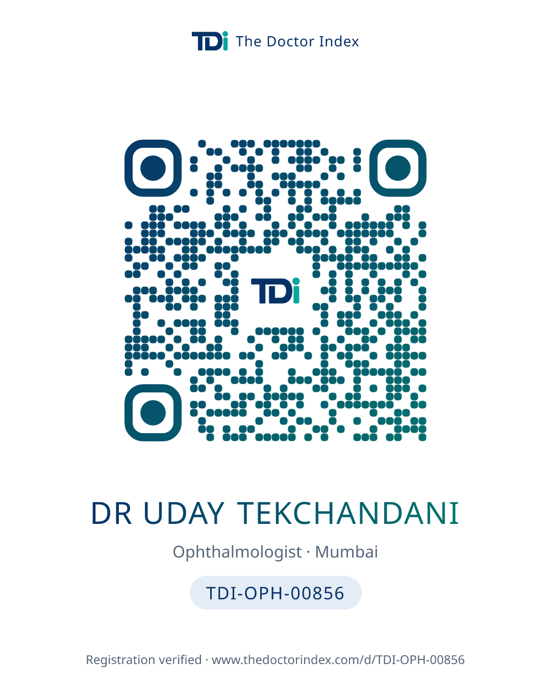 QR card for Dr Uday Tekchandani, TDI-OPH-00856