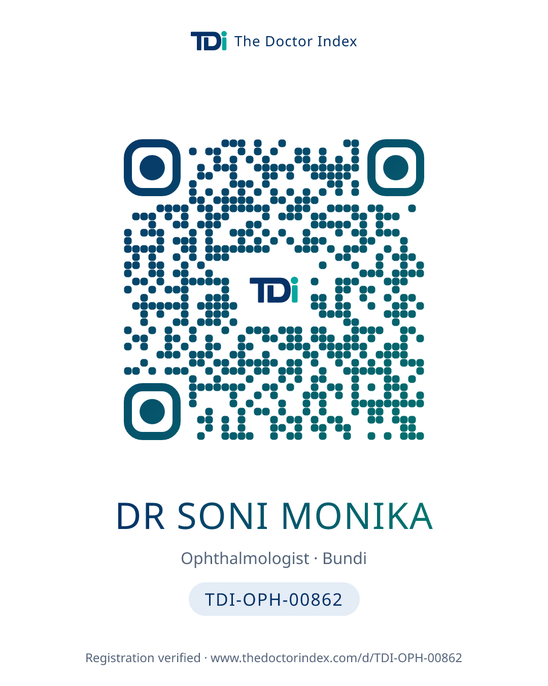 QR card for Dr Soni Monika, TDI-OPH-00862