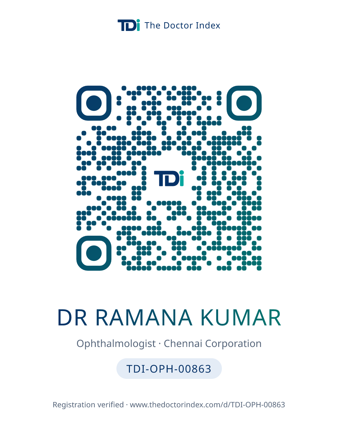 QR card for Dr Ramana Kumar, TDI-OPH-00863