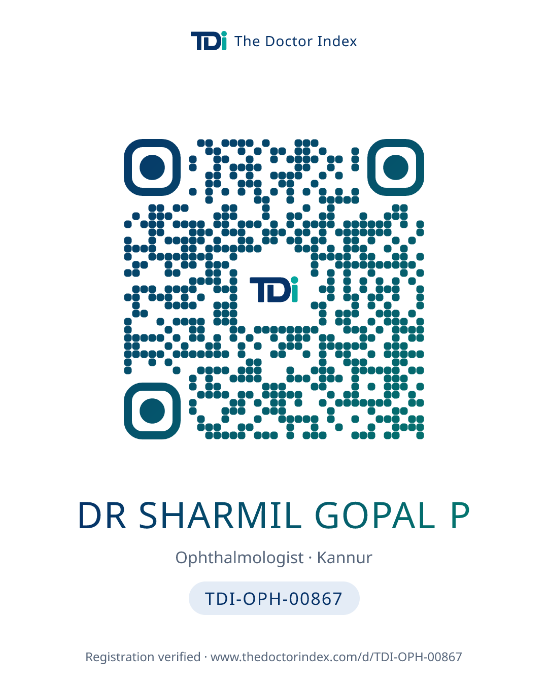 QR card for Dr Sharmil Gopal P, TDI-OPH-00867