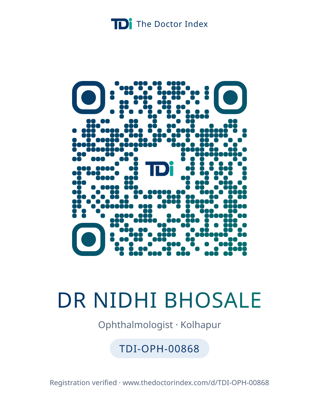 QR card for Dr Nidhi Bhosale, TDI-OPH-00868
