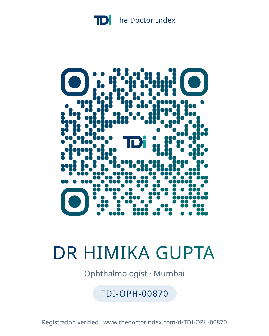 QR card for Dr Himika Gupta, TDI-OPH-00870