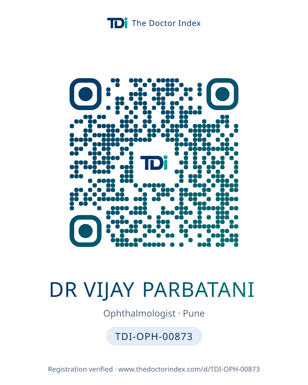 QR card for Dr Vijay Parbatani, TDI-OPH-00873