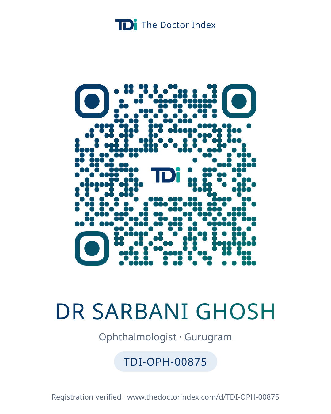 QR card for Dr Sarbani Ghosh, TDI-OPH-00875