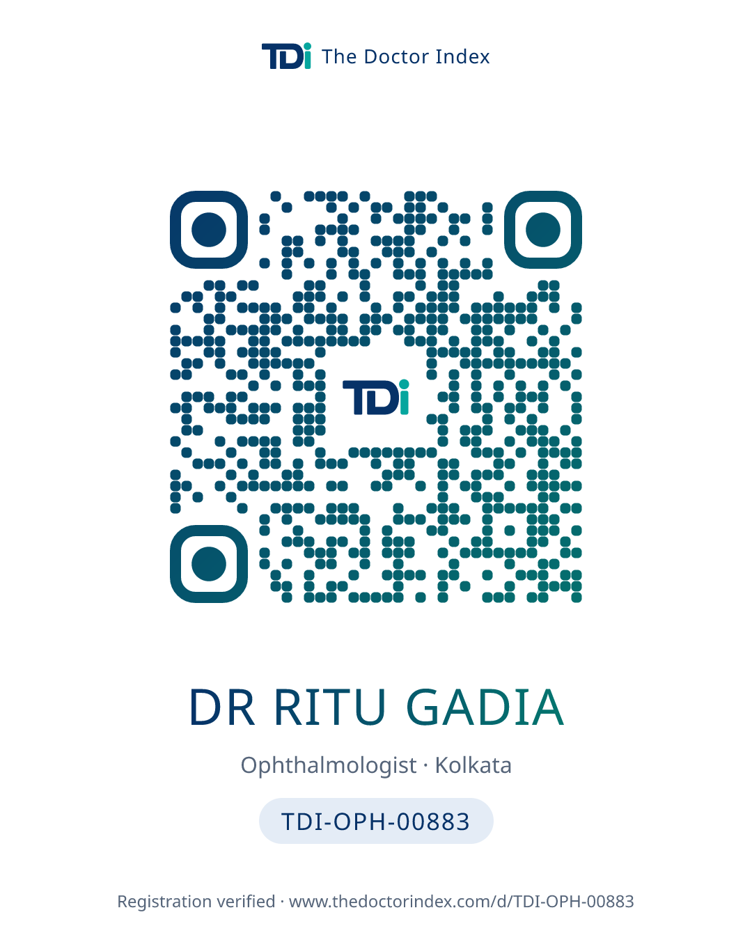 QR card for Dr Ritu Gadia, TDI-OPH-00883