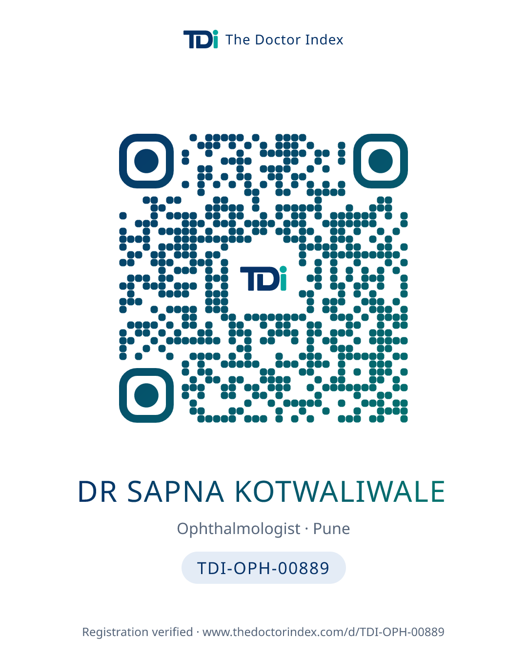 QR card for Dr Sapna Kotwaliwale, TDI-OPH-00889