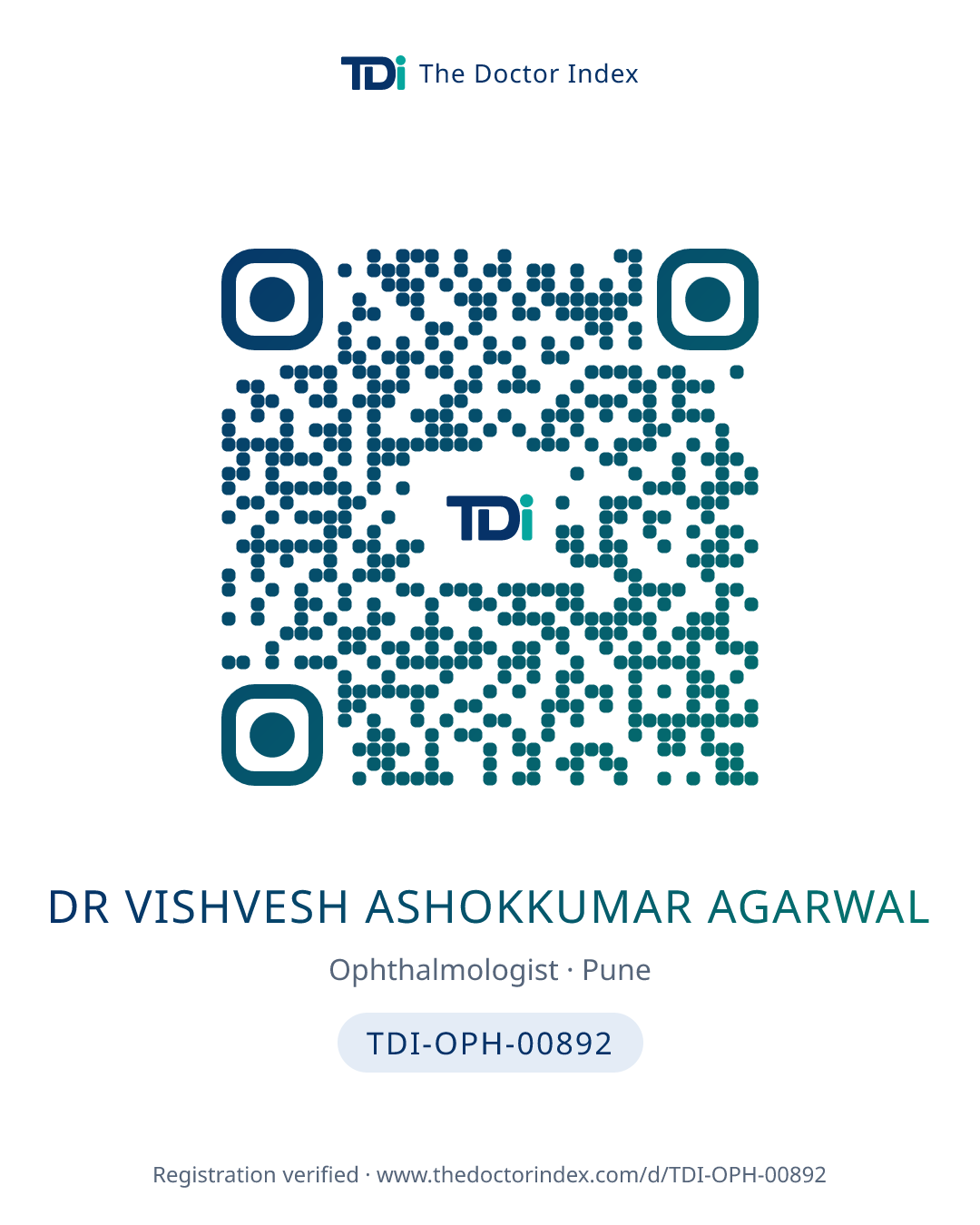 QR card for Dr Vishvesh Ashokkumar Agarwal, TDI-OPH-00892