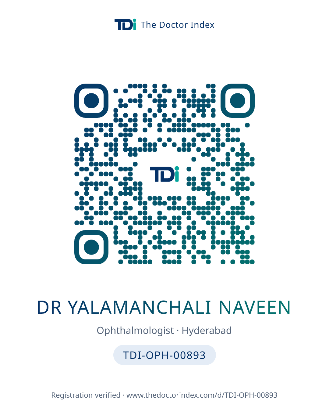 QR card for Dr Yalamanchali Naveen, TDI-OPH-00893